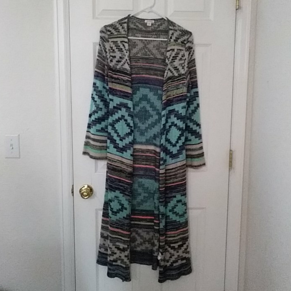 Southwestern Patterned Long Cardigan